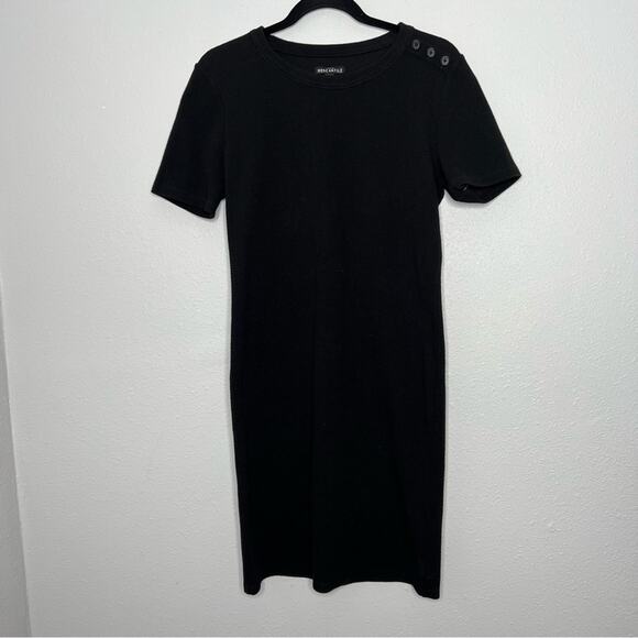 J. Crew Mercantile Crew Neck Side Button Short Sleeve Sheath Black Dress Size M - Picture 1 of 5